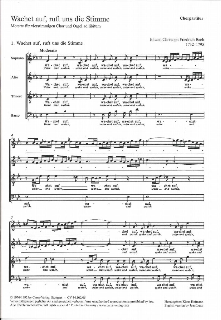 Bach,J.C.F., Wachet auf (SATB) (Carus)