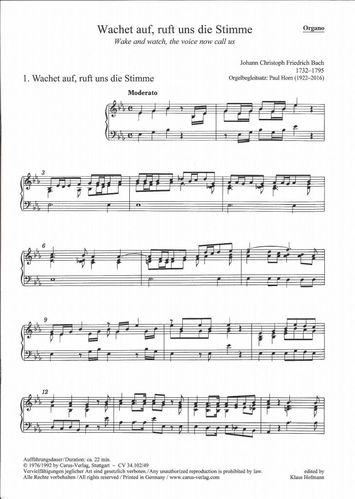 Bach,J.C.F., Wachet auf Organ (Carus)