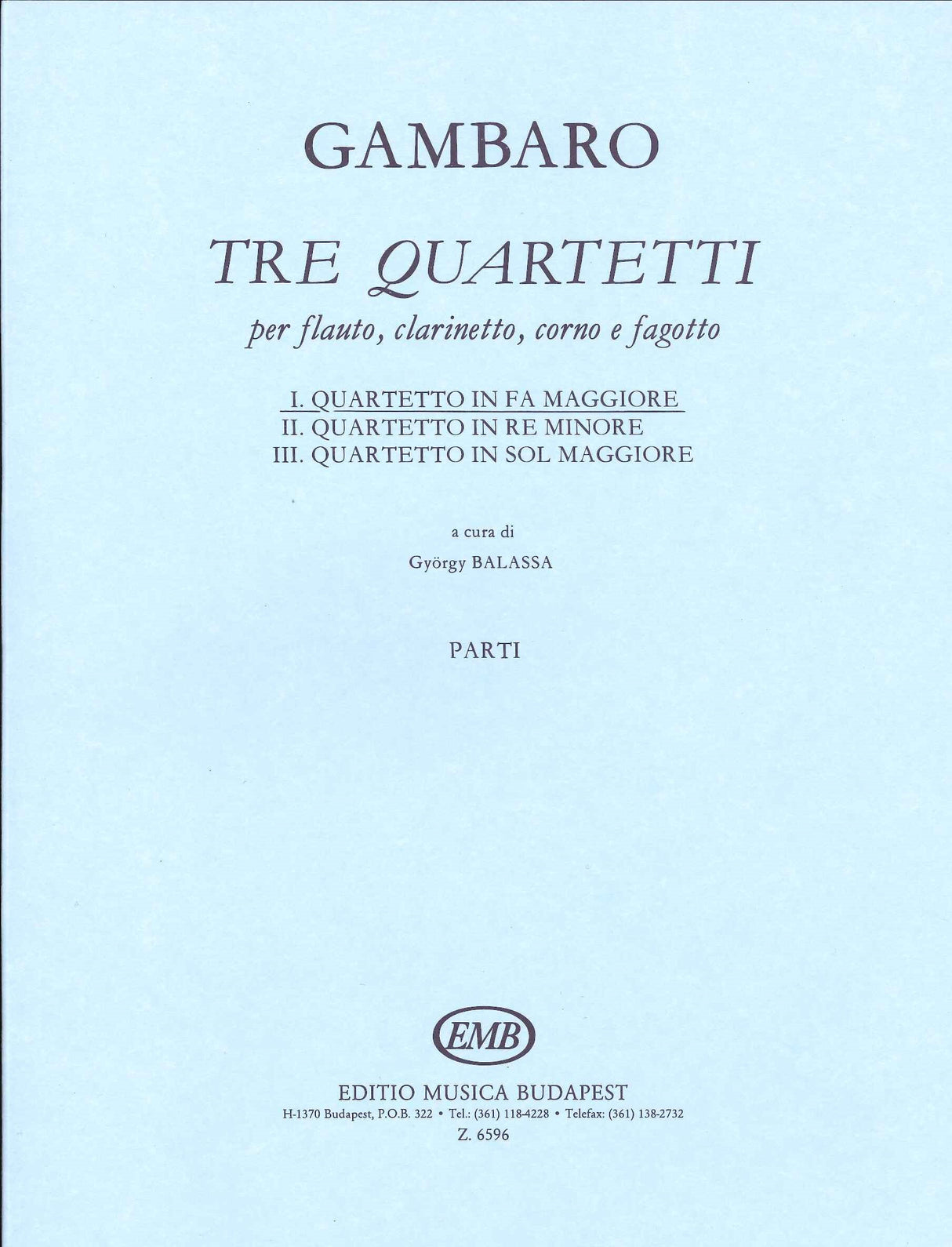 Gambaro, Quartetto in Fa (Fl,Cl,Bn,Hn) (Editio Musica Budapest)