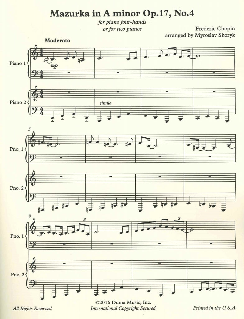Chopin/Skoryk, Mazurka op. 17/4 Jazz Par (Duma Music)