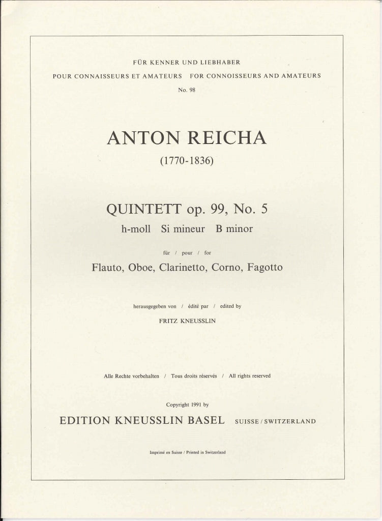 Reicha, Quintet op. 99/5 in b min. (Kneusslin)