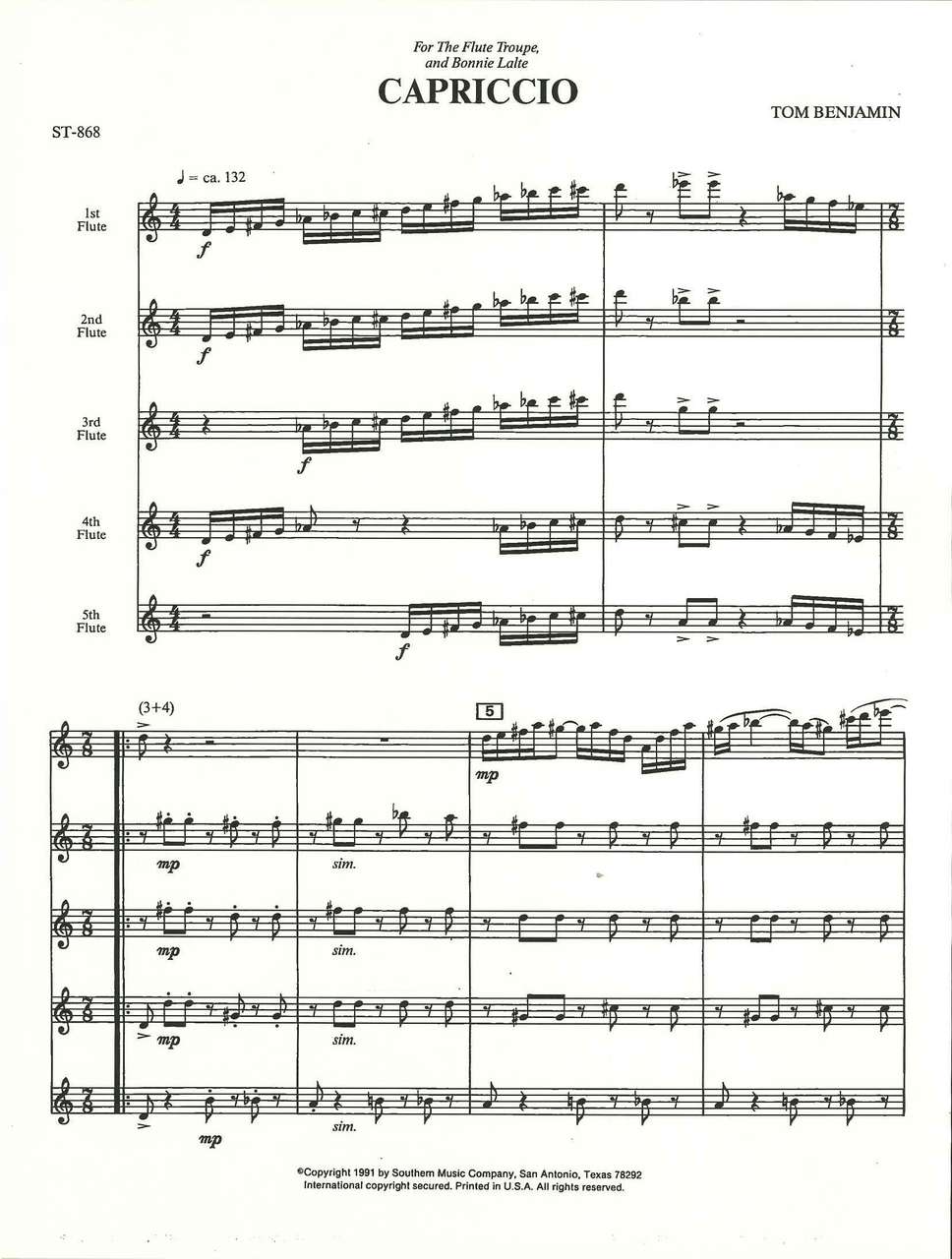 Benjamin, Capriccio (5Fl) (Southern)