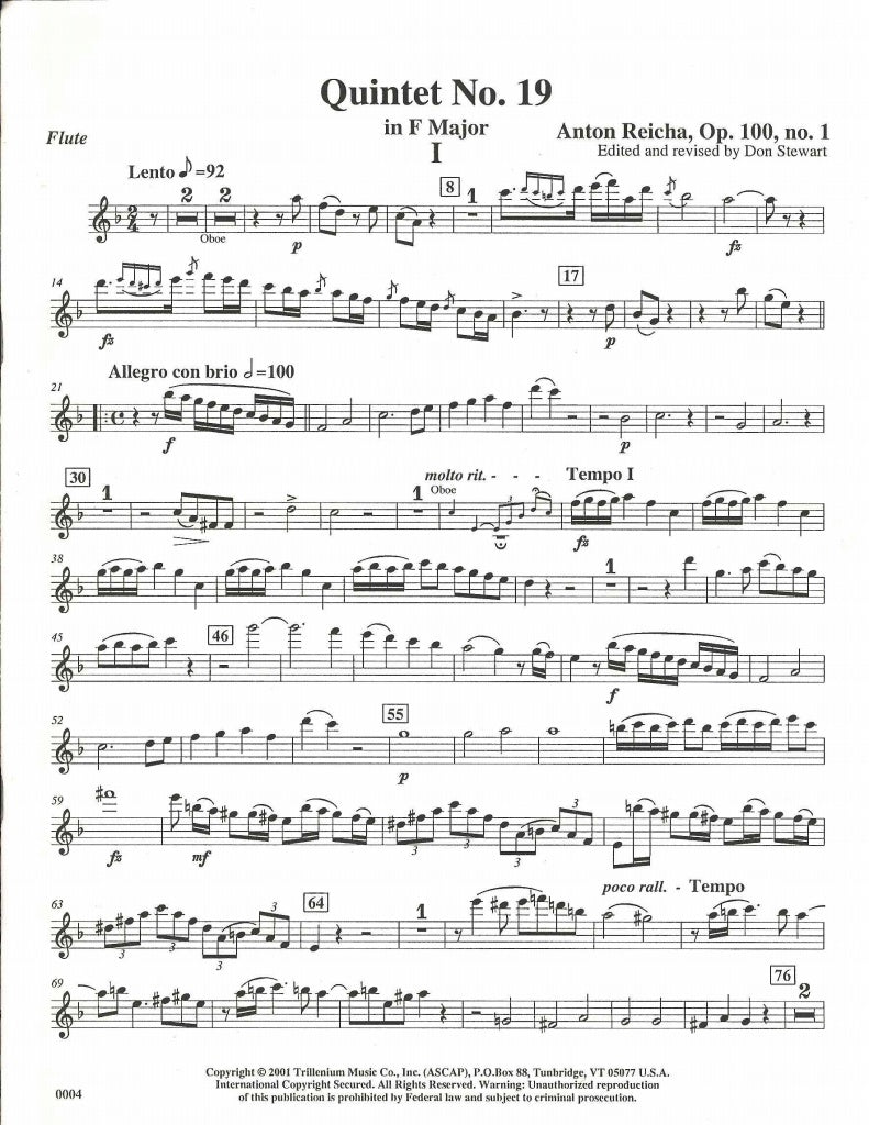 Reicha, Quintet op.100/1 (Parts) (Trillenium Music)