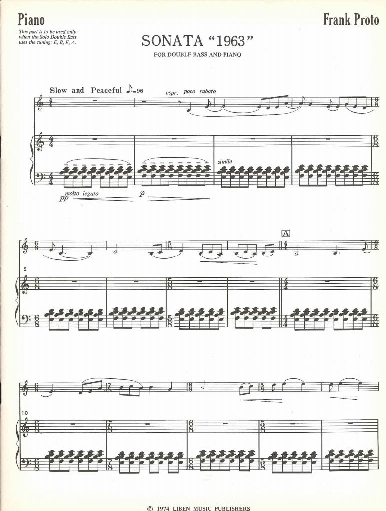 Proto, Sonata 1963: Piano for Solo Tunin (Liben Music)