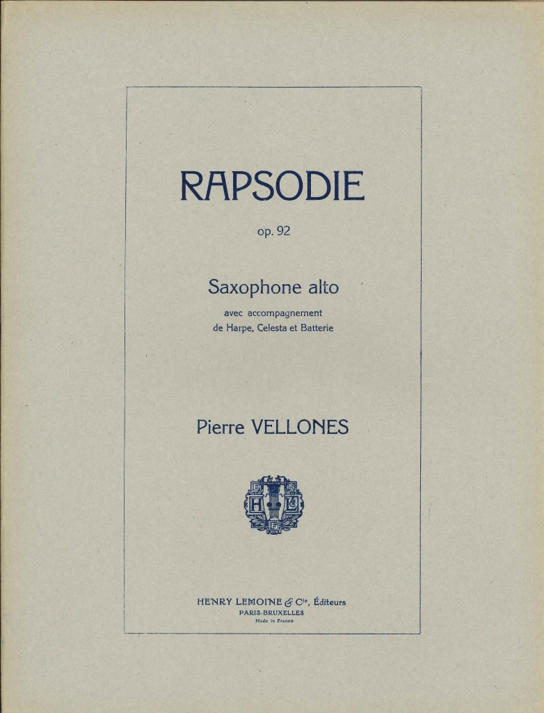 Vellones, Rapsodie op. 92 (Sax,Insts) (Lemoine)