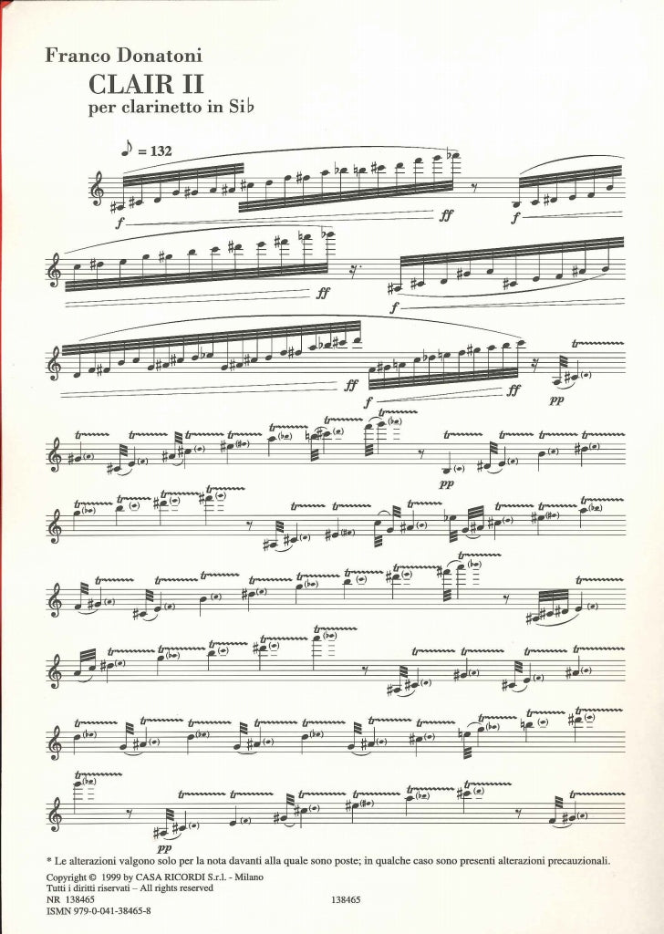 Donatoni, Clair II (1999) (Bb Cl Solo) (Ricordi)