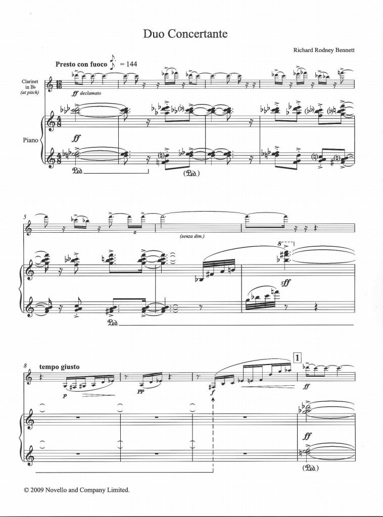 Bennett, Duo concertante (Cl,Pf) (1985) (Novello)