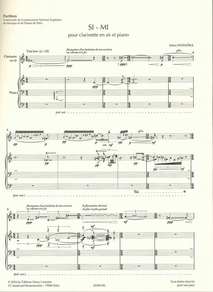 Nodaira, Si-Mi, pour clarinette et piano (Lemoine)