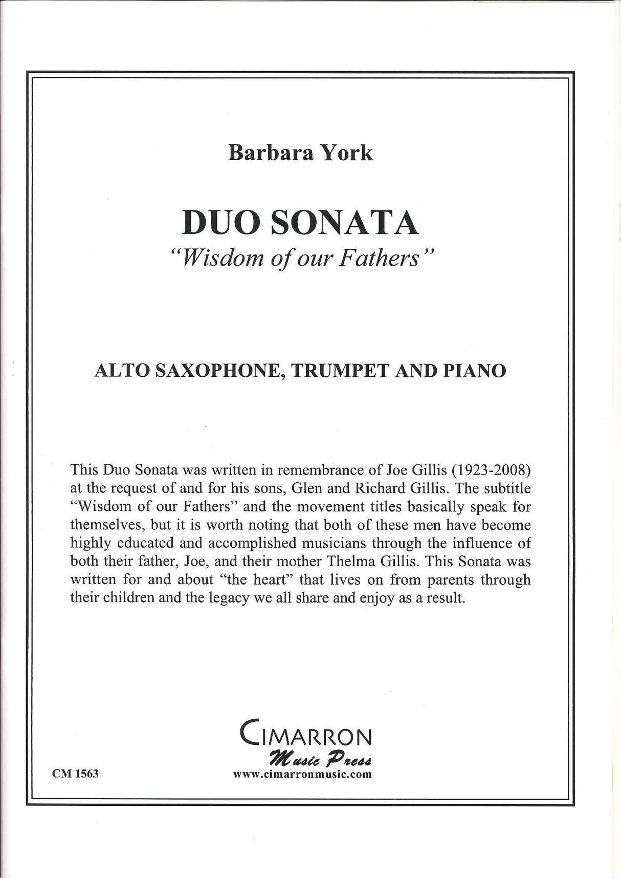 York, Duo Sonata (ASax,Trp,Pf) (Cimarron Music Press)