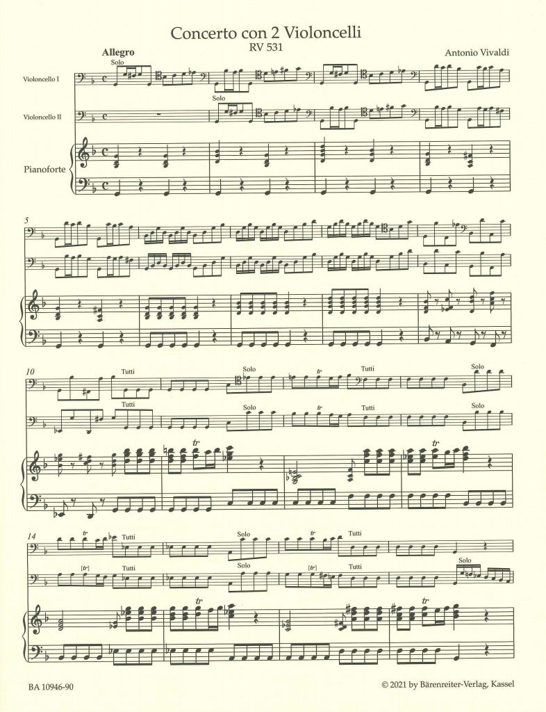 Vivaldi, Concerto RV 531 in g (2Vc,Pf) (Barenreiter)