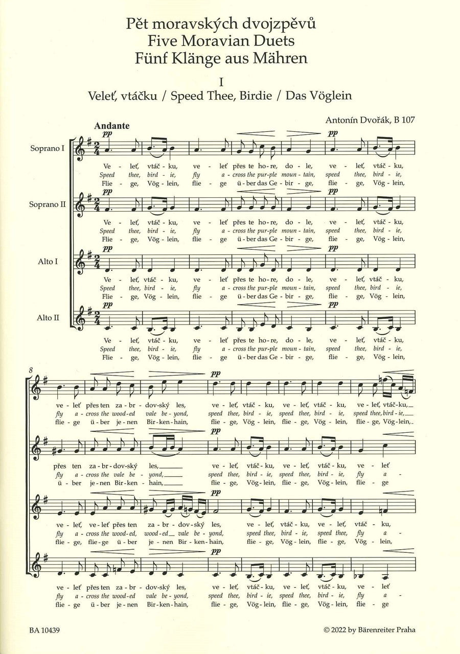 Dvorak, 5 Moravian Duets (SSAA) (Barenreiter)