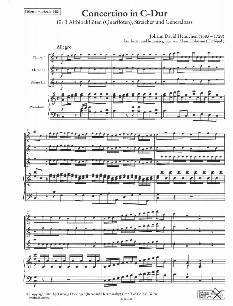 Heinichen, Concertino in C (3Rec,Pf) (Doblinger)