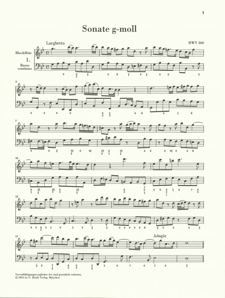Handel, 6 Sonatas (ARec,Bc) (Henle)