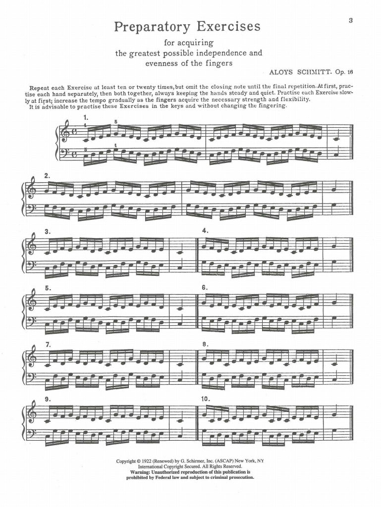 Schmitt,A., Preparatory Exerc. op. 16 (G.Schirmer)