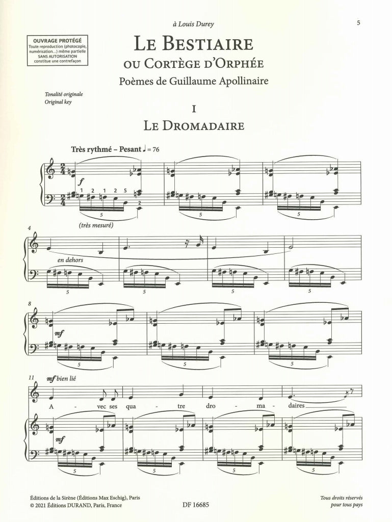 Poulenc Bestiaire (M/L) (Eschig/Durand)