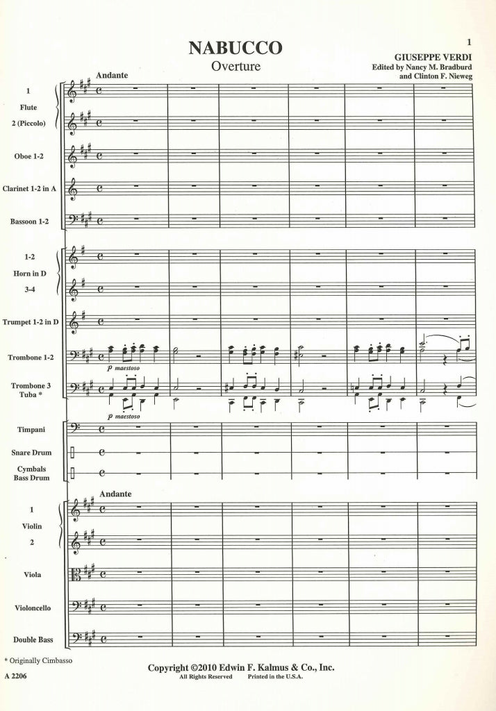 Verdi, Nabucco Ov: Full Score (E.F.Kalmus)