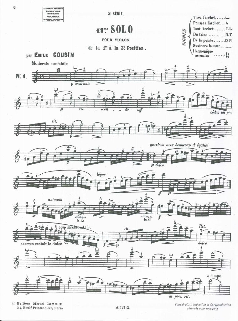 Cousin, 20 Solos concertants, 2: 11-20 (Combre)