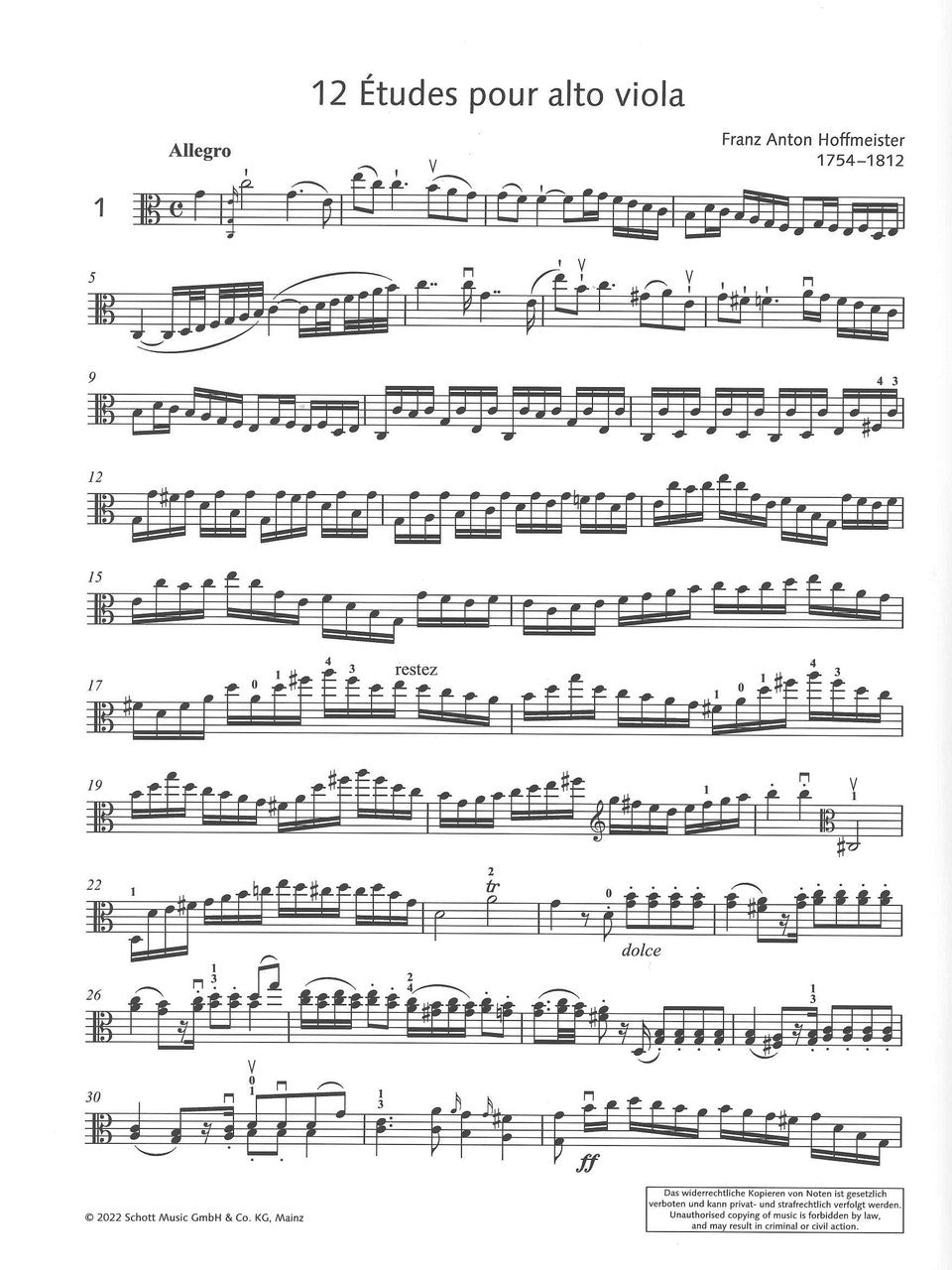 Hoffmeister, 12 Studies (Schott)