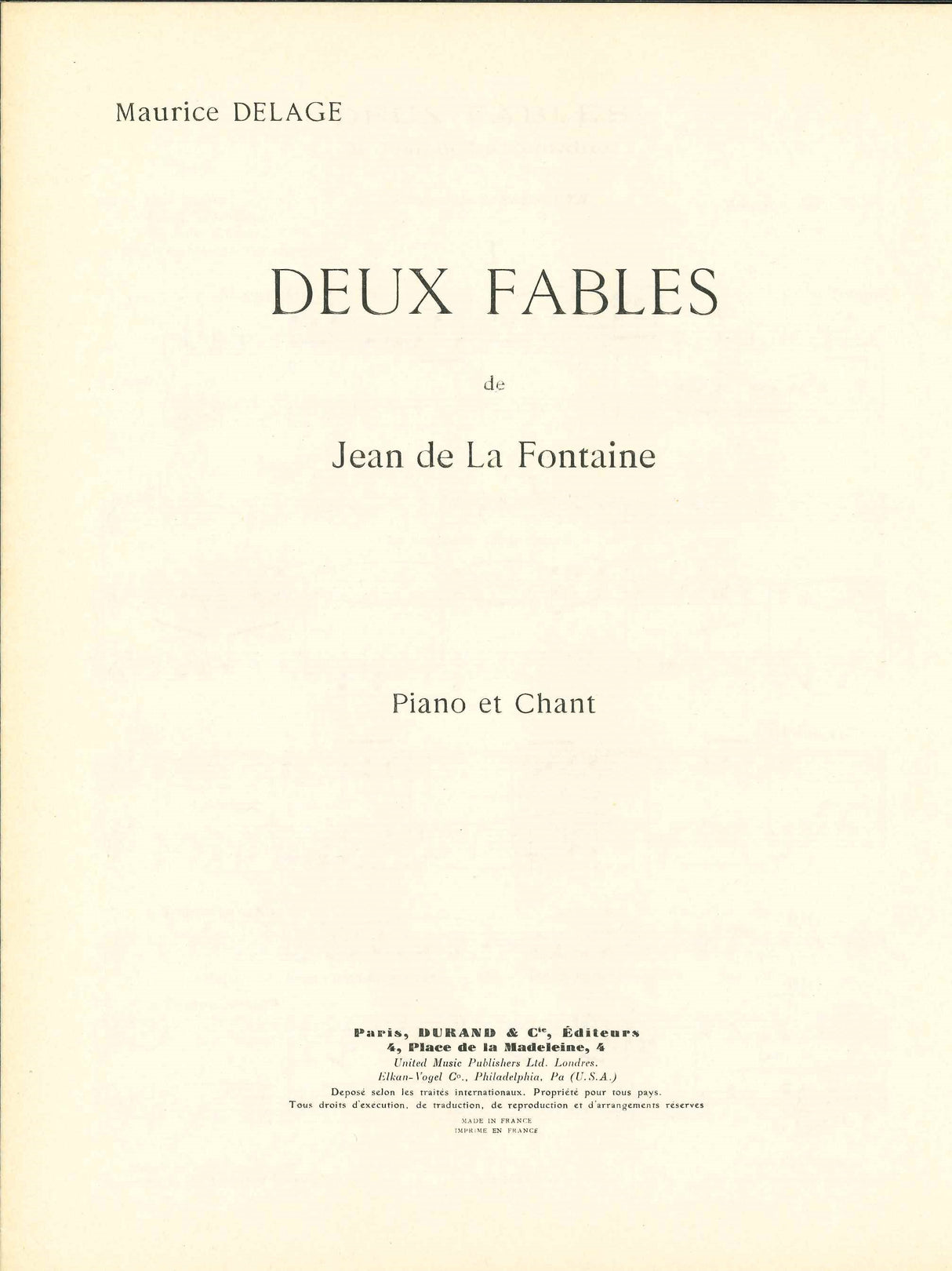 Delage, 2 Fables de La Fontaine (Durand)