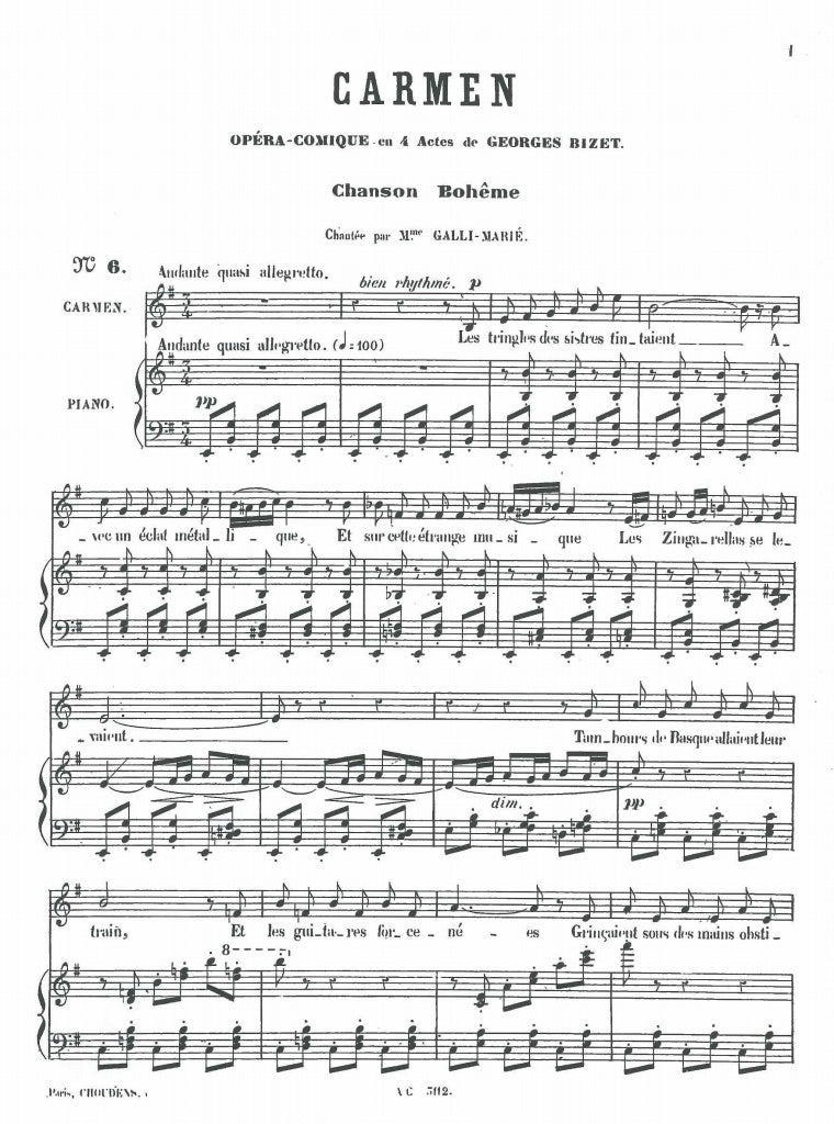Bizet, Chanson boheme 'Les tringles des (Choudens)