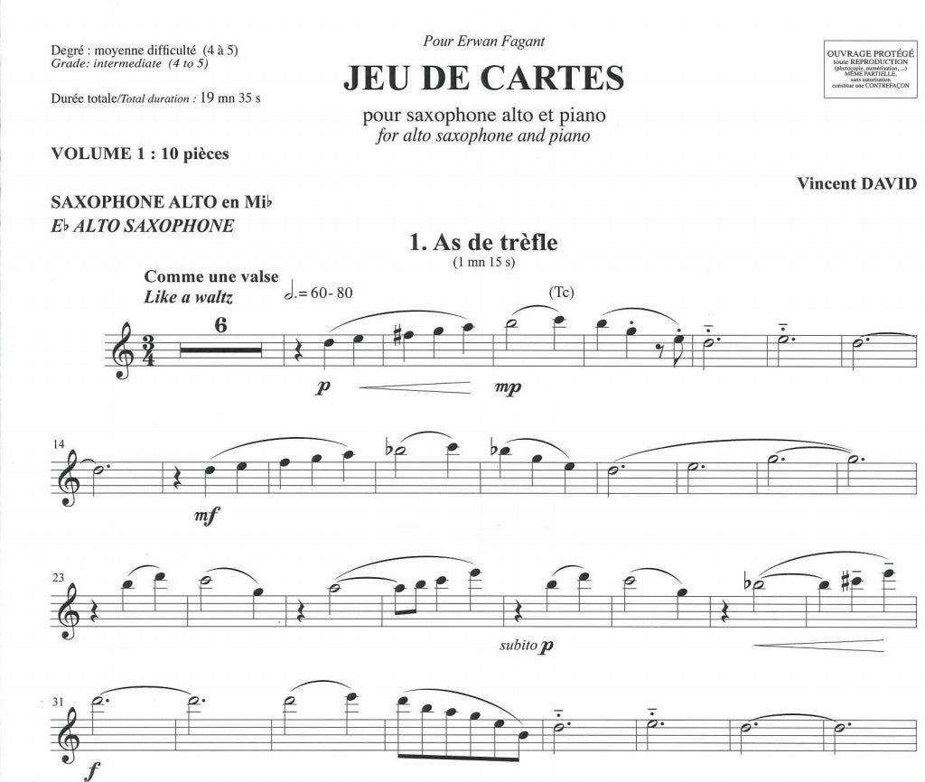 David, Jeu de cartes 1 (ASax,Pf) (Billaudot)