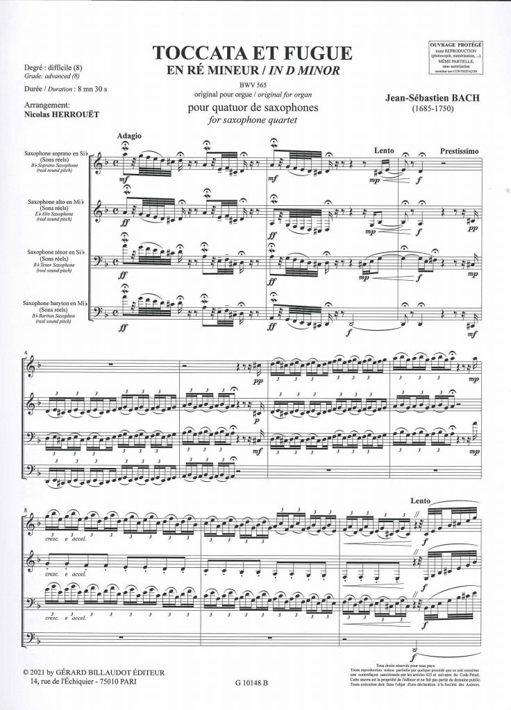 Bach, Toccata et Fugue en re min (SATBr) (Billaudot)