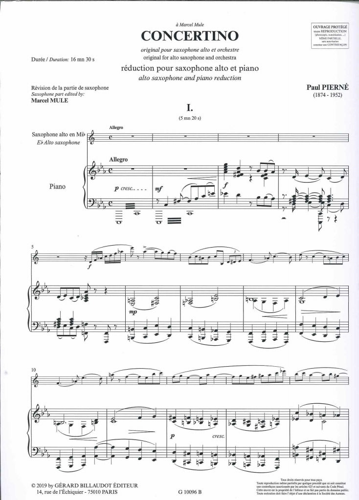 Pierne,P., Concertino (Mule) (ASax,Pf) (Billaudot)