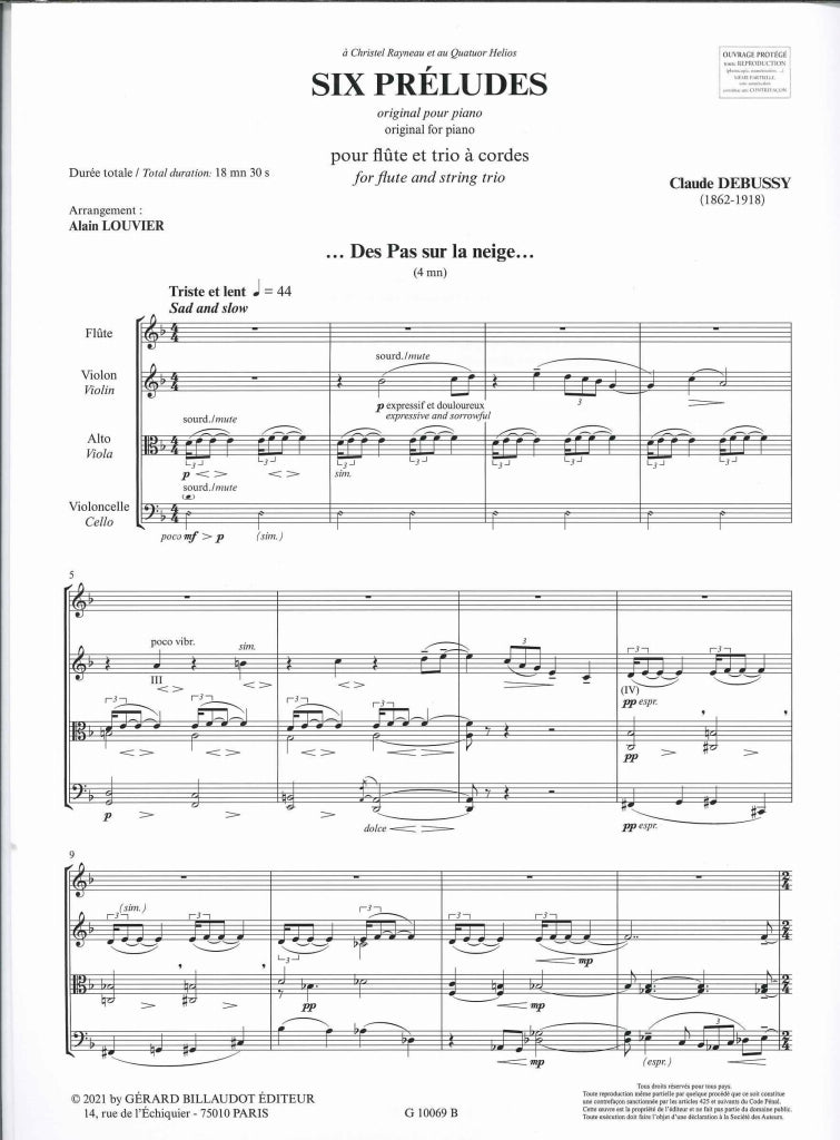 Debussy, 6 Preludes (Fl,Vn,Va,Vc) (Billaudot)