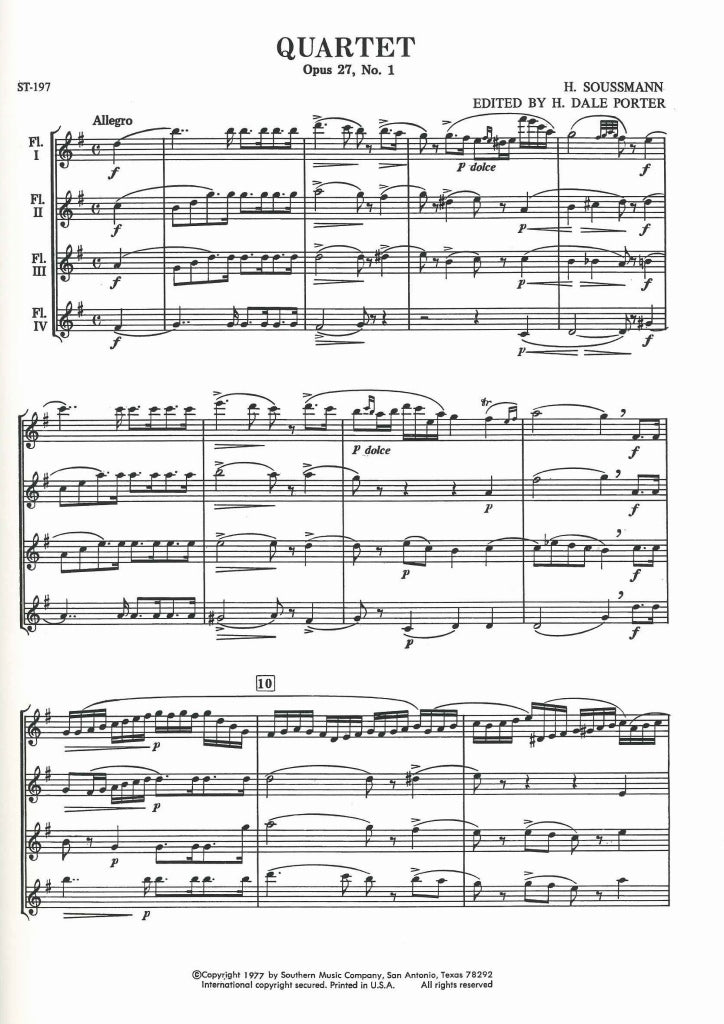 Soussmann, Quartet op. 27/1 in G (4Fl) (Southern)