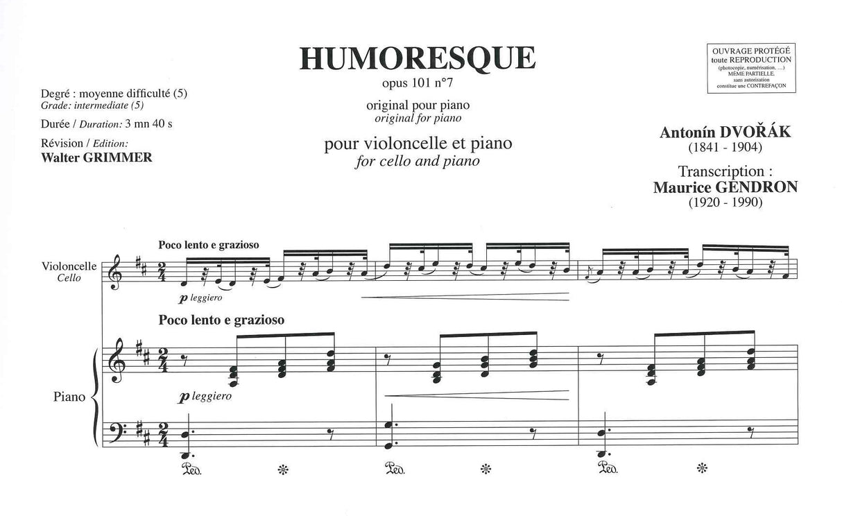 Dvorak, Humoresque op. 101/7 (Gendron) (Billaudot)
