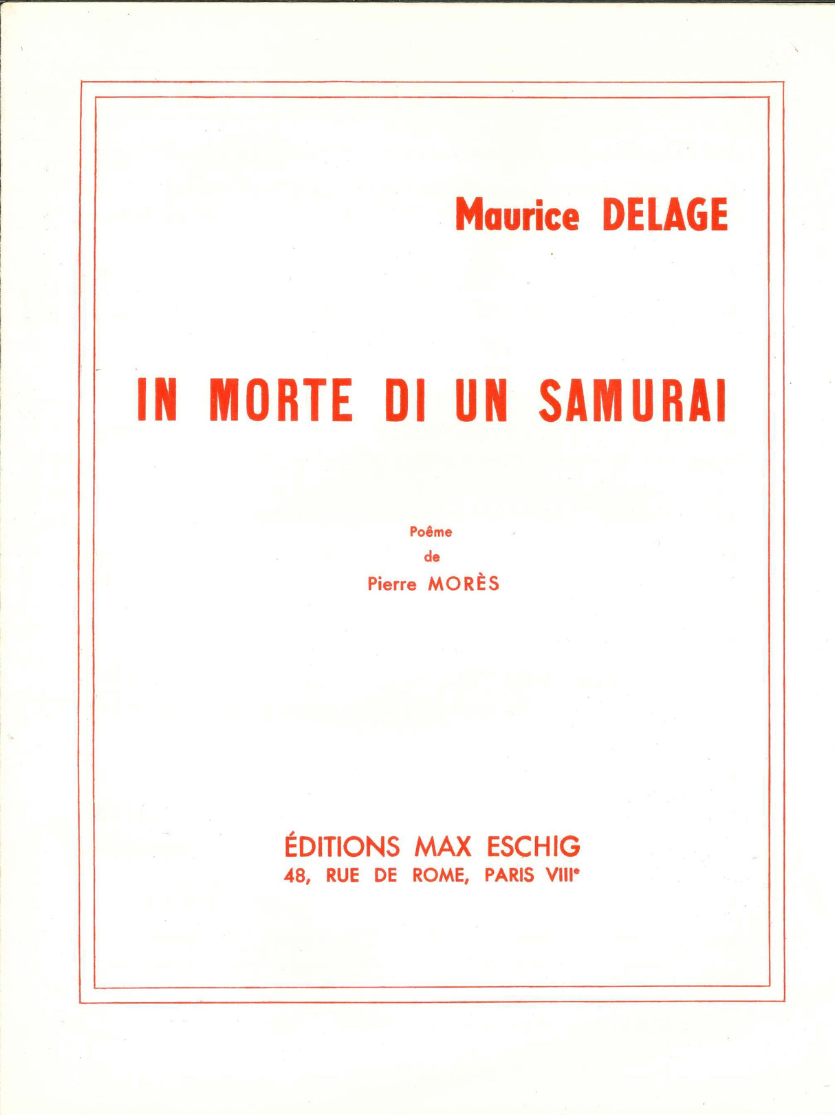 Delage, In morte di un samurai op. 26 (Eschig)
