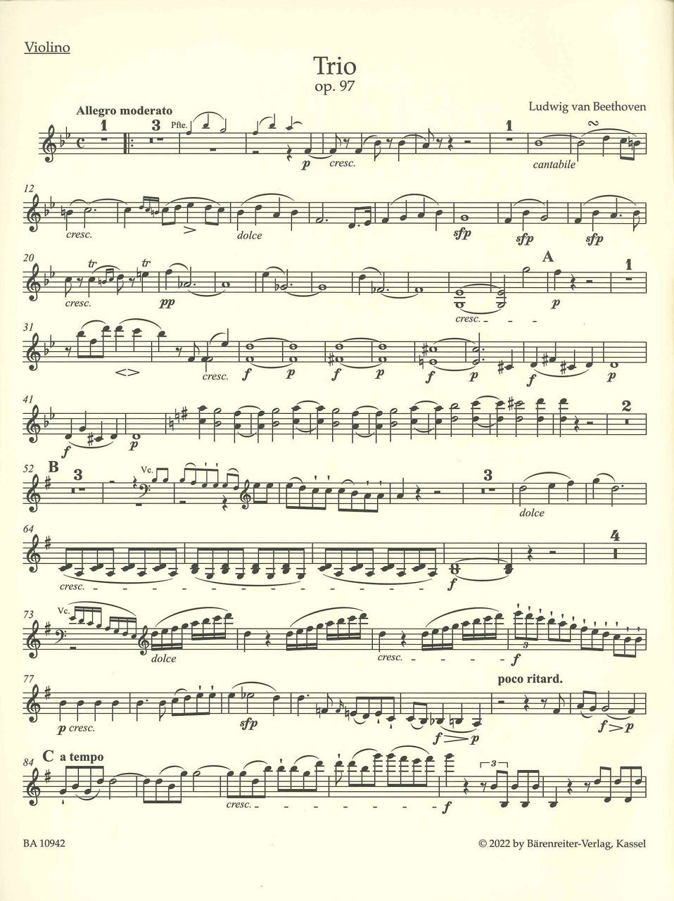 Beethoven, Trio op. 97 Archduke (Del Mar (Barenreiter)
