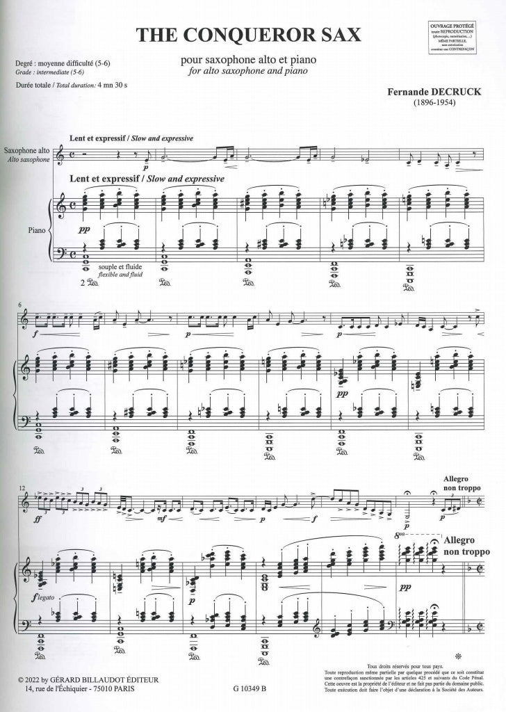 Decruck, Conqueror Sax (ASax,Pf) (Billaudot)