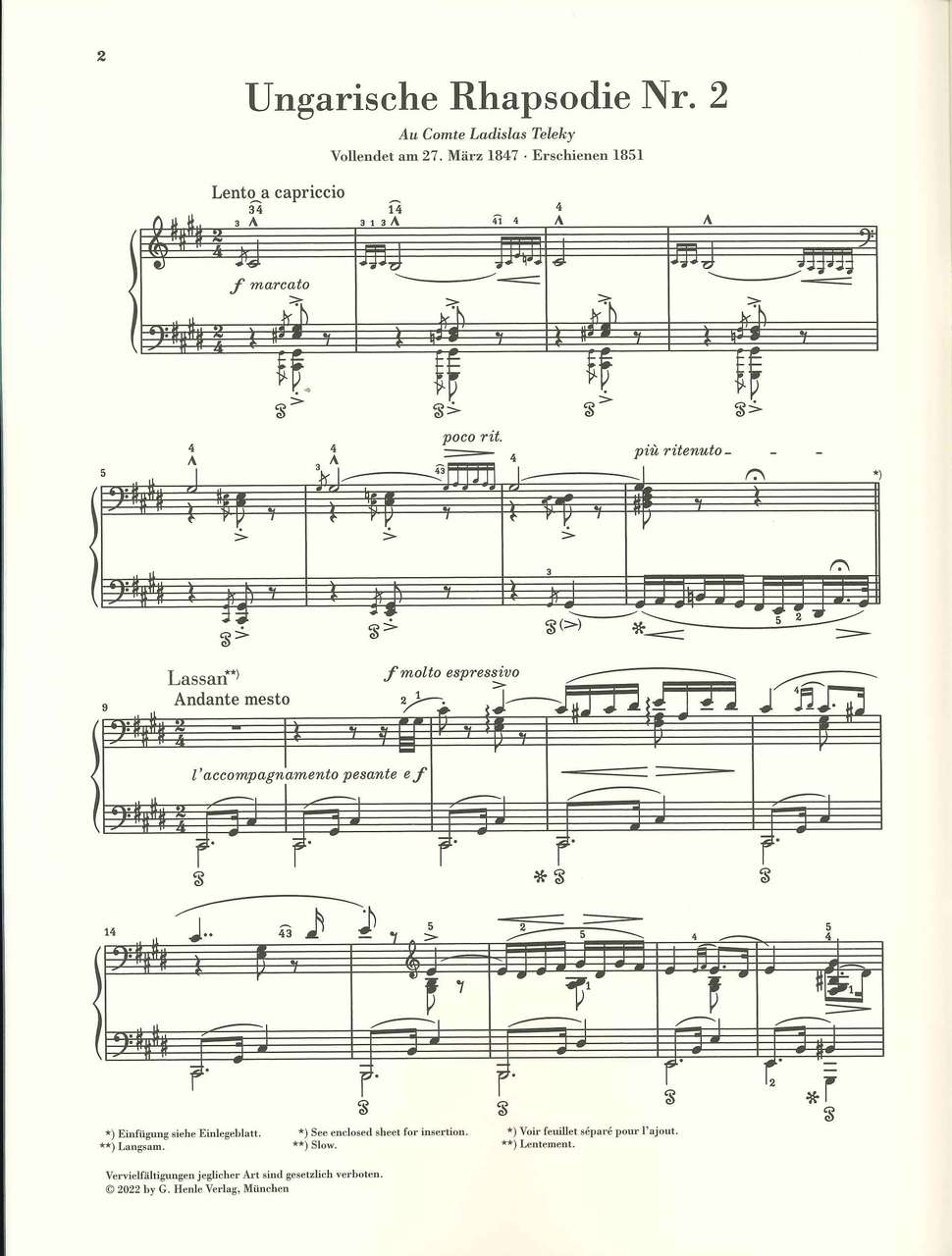 Liszt, Hungarian Rhapsody No. 2 (rev.) (Henle)