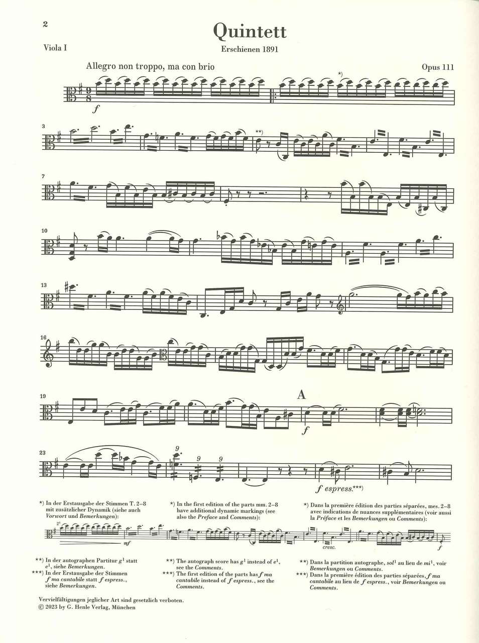 Brahms, String Quintet No. 2 op. 111 (Henle)