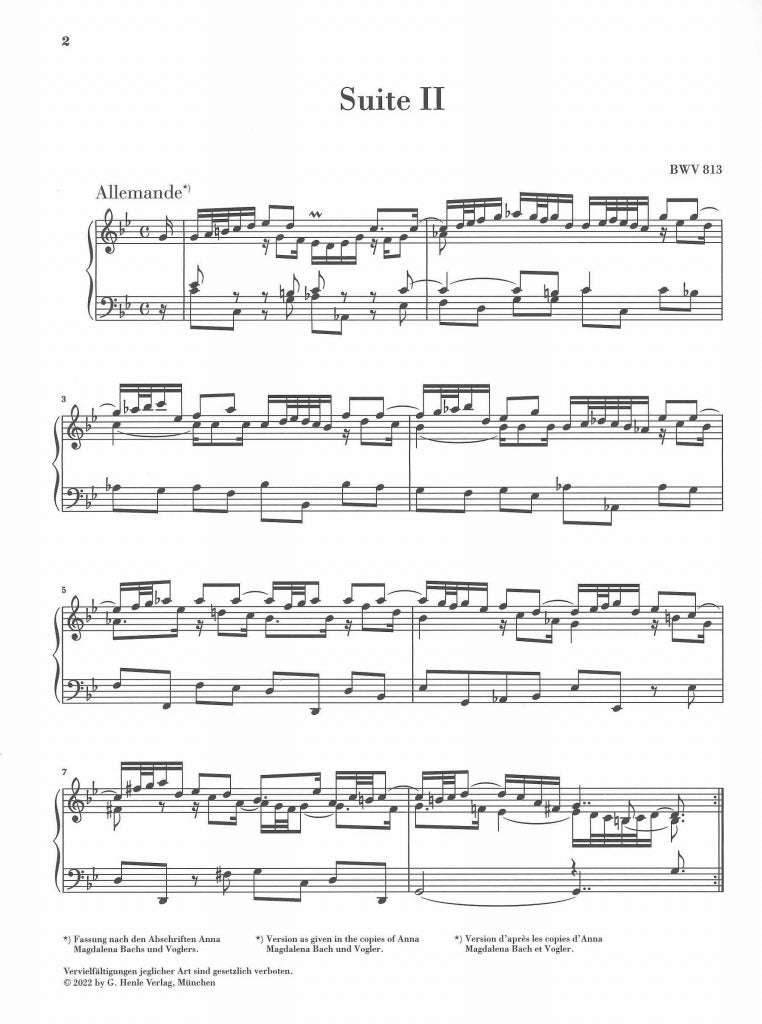 Bach, Franzosische Suite II (non-fing.) (Henle)