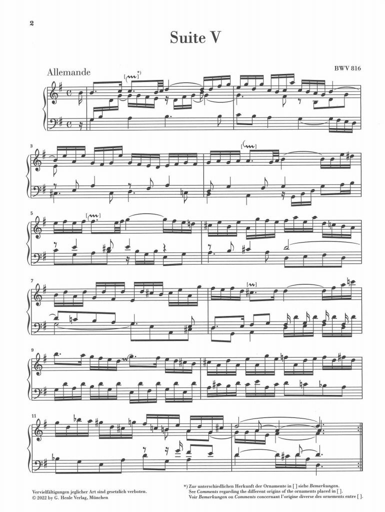 Bach, Franzosische Suite V (non-fing.) (Henle)