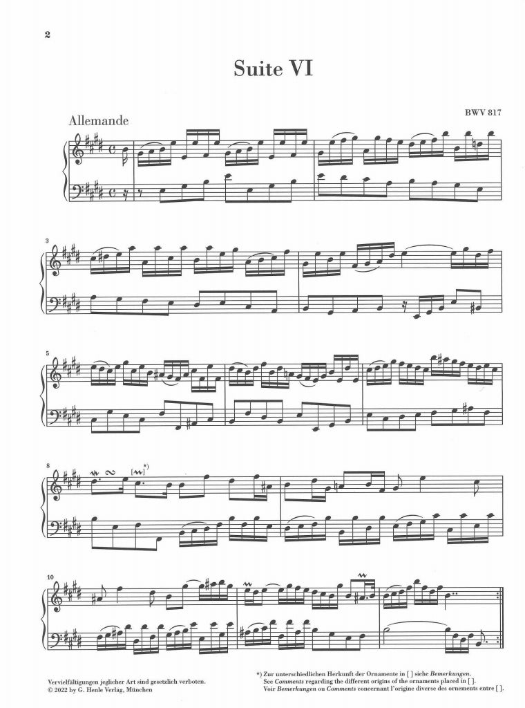 Bach, Franzosische Suite VI (non-fing.) (Henle)