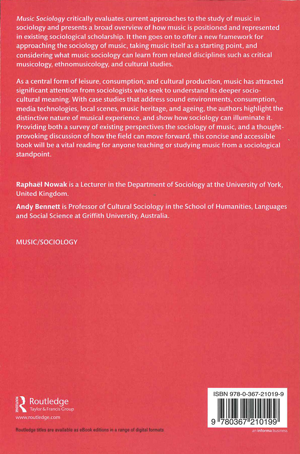 Nowak, Music Sociology: Value, Techno(p) (Routledge)