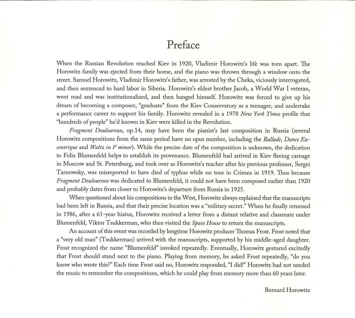 Horowitz, Fragment douloureux op. 14 (Schott)
