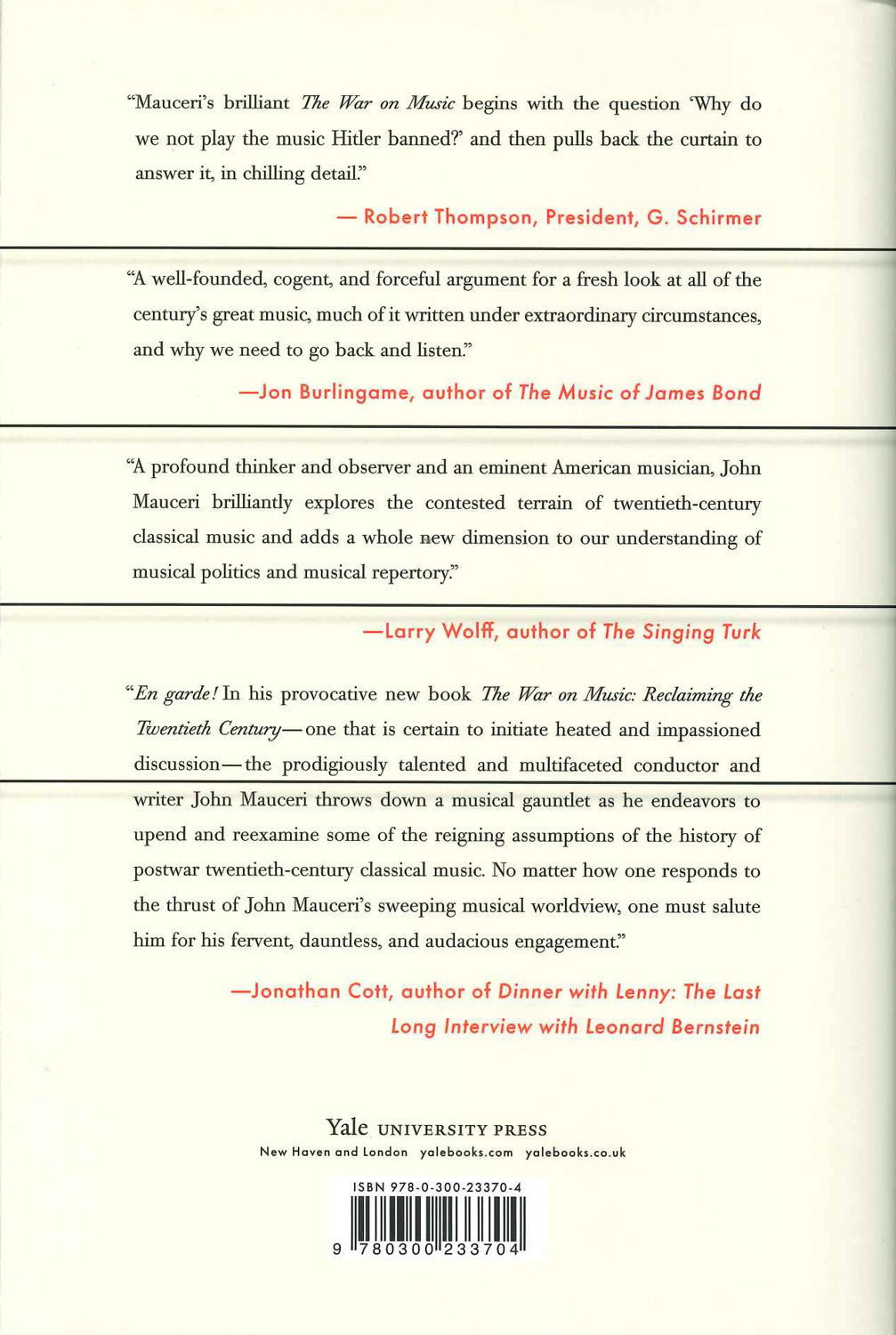 Mauceri, War on Music: Reclaiming the 20 (Yale University Press)