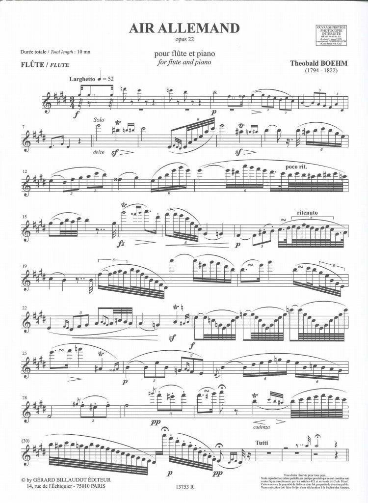 Boehm, Air allemand op. 22 (Billaudot)