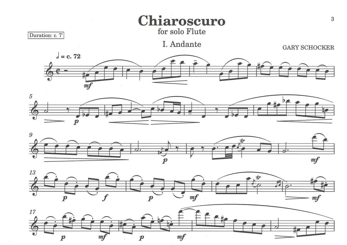 Schocker, Chiaroscuro, for Solo Flute (Falls House Press/Presser)