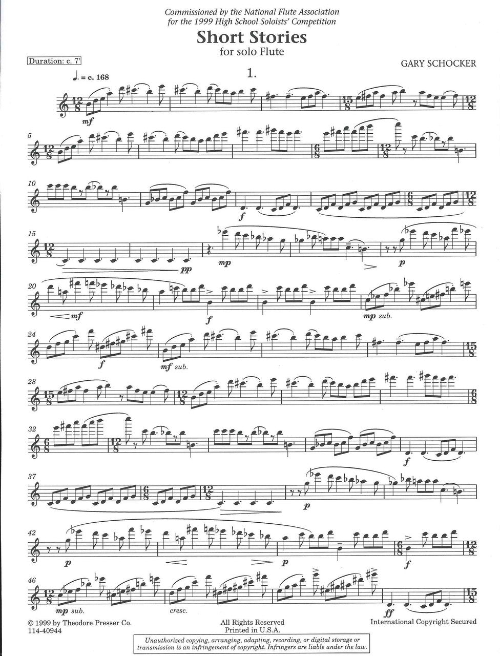 Schocker, Short Stories, for Solo Flute (Presser)