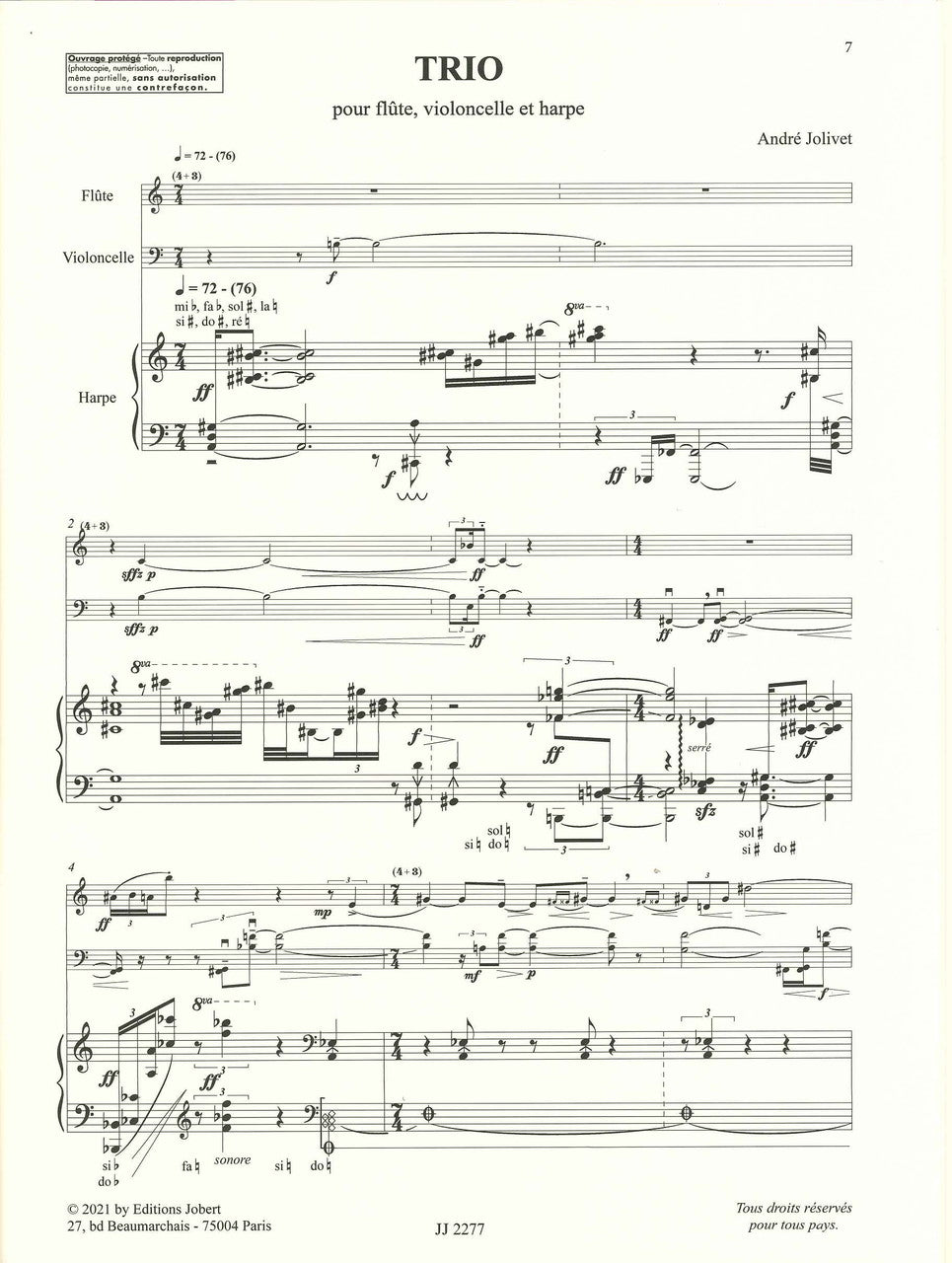 Jolivet, Trio (Fl,Vc,Hrp) (Jobert)