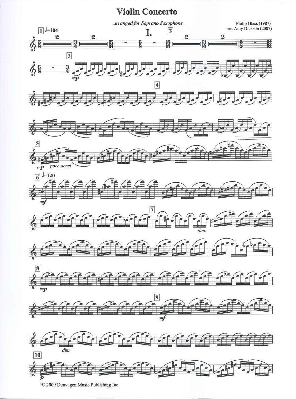 Glass, Concerto for Violin: Sax Part (Dunvagen/Chester)