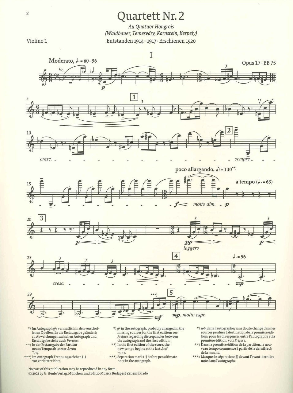 Bartok, String Quartet No. 2, op. 17 (Henle)