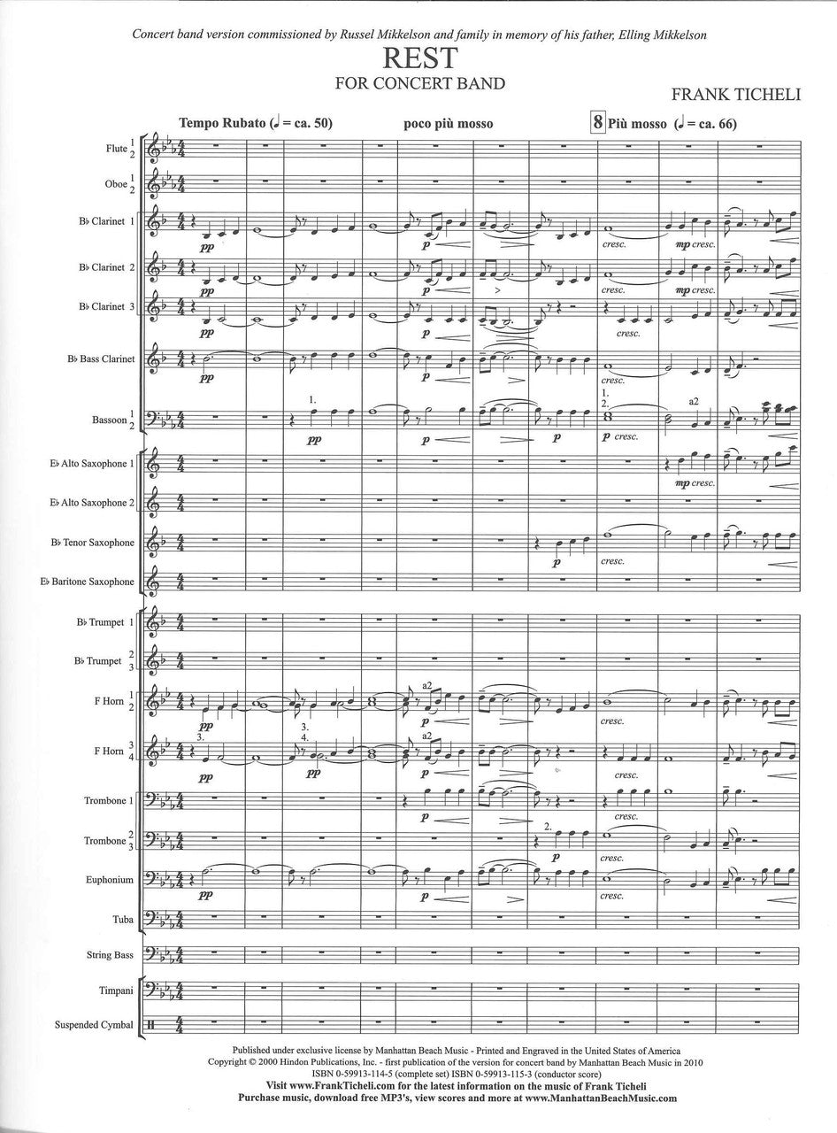Ticheli, Rest, for Concert Band: Set (Manhattan Beach Music)
