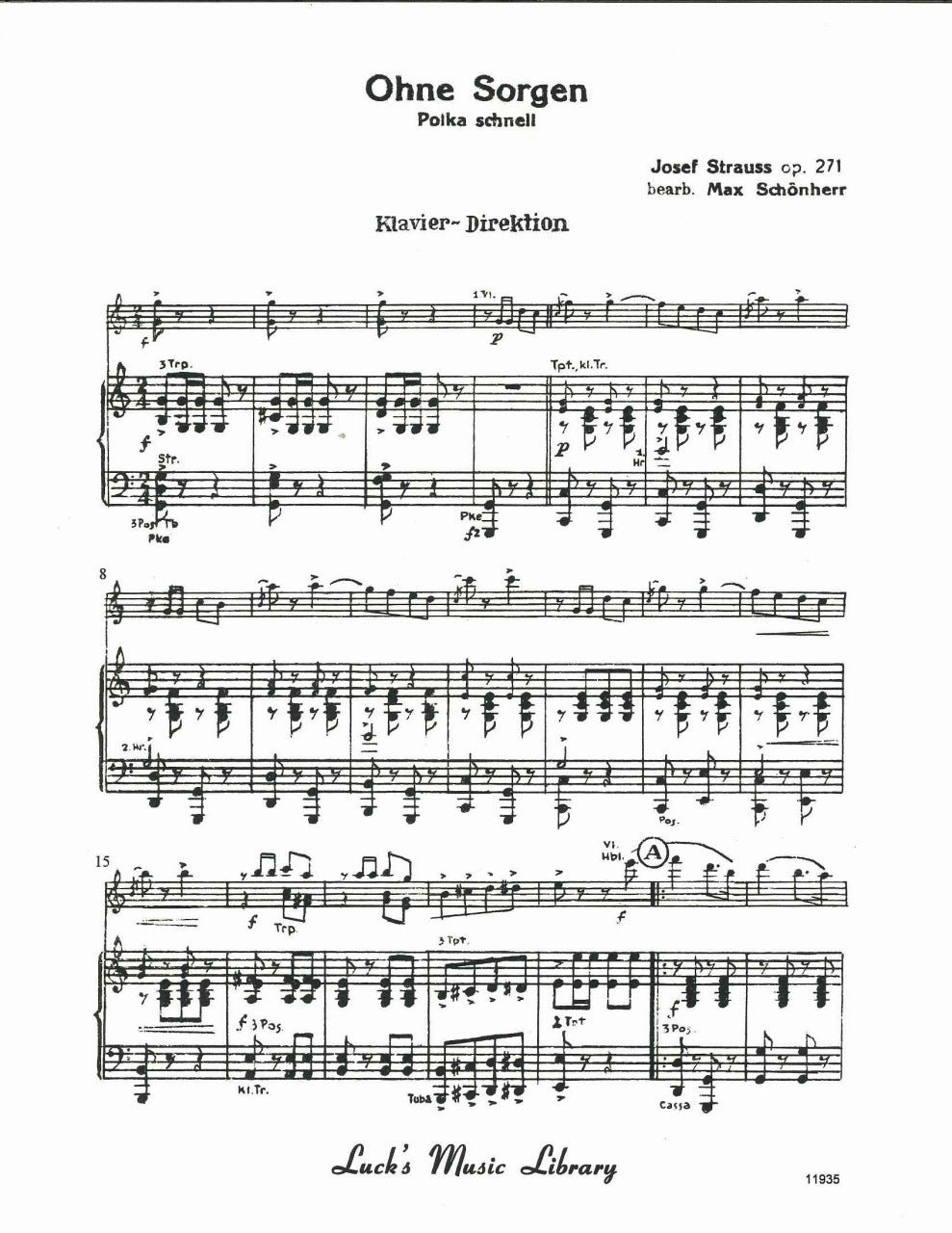 Strauss,Jos., Ohne Sorgen: Set of Parts (Luck's Music)