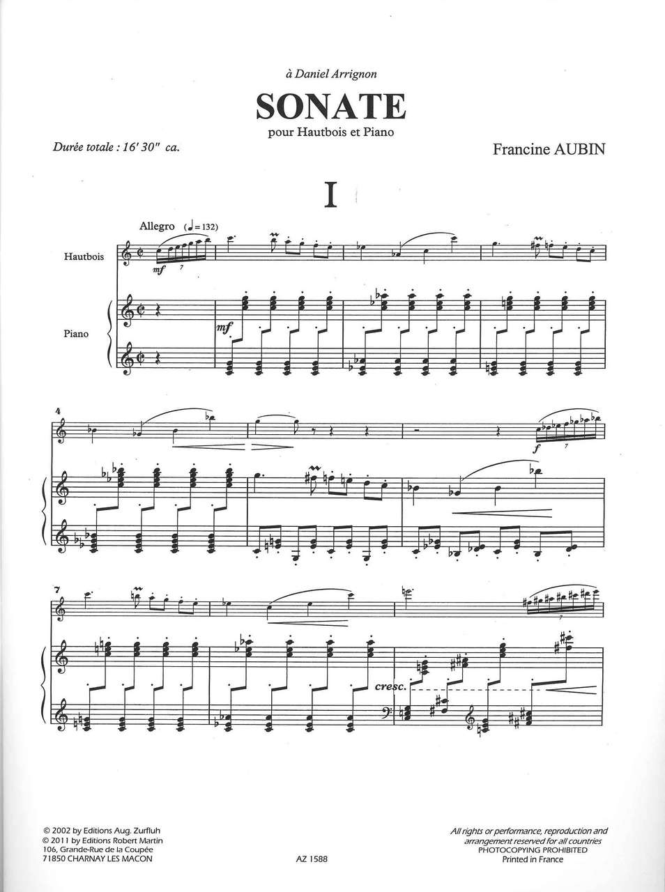 Aubin,F., Sonate pour hautbois et piano (Zurfluh/Robert Martin)